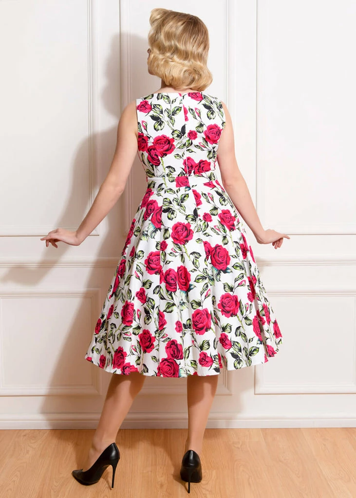 Hearts & Roses Hazel Floral 50's Swing Dress Ivory - Image 5