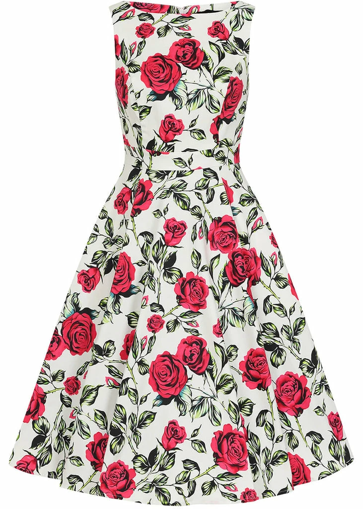 Hearts & Roses Hazel Floral 50's Swing Dress Ivory - Image 3
