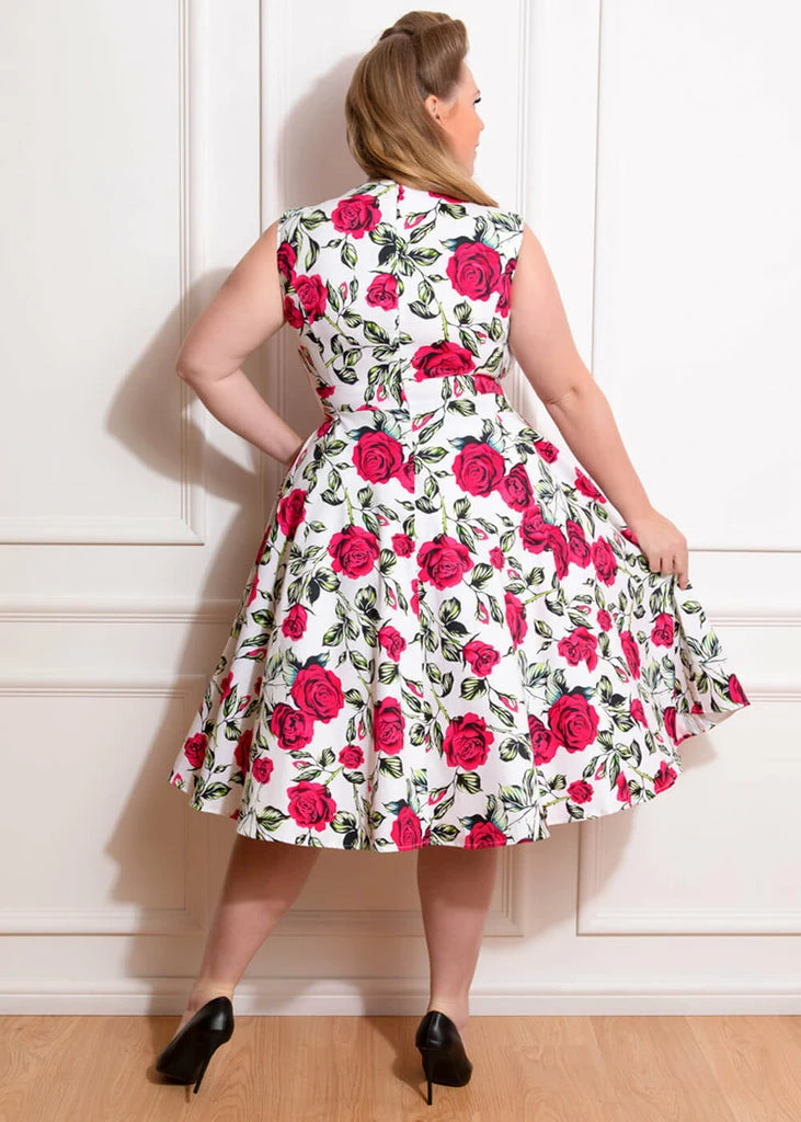 Hearts & Roses Hazel Floral 50's Swing Dress Ivory - Image 4