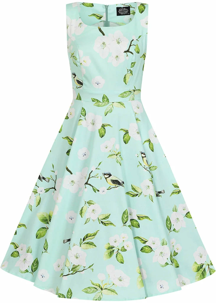 Hearts & Roses Andrea Floral 50's Swing Dress Green - Image 4