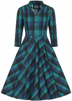 Hearts & Roses Louisa Check 50's Swing Dress Navy