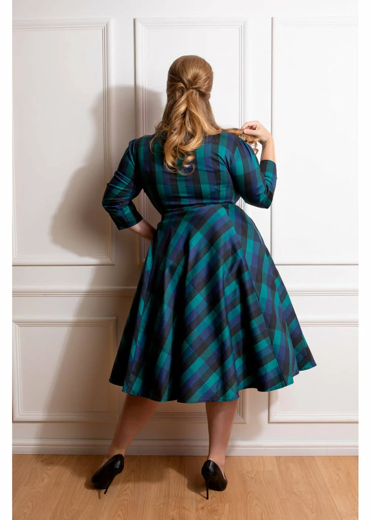 Hearts & Roses Louisa Check 50's Swing Dress Navy - Image 5