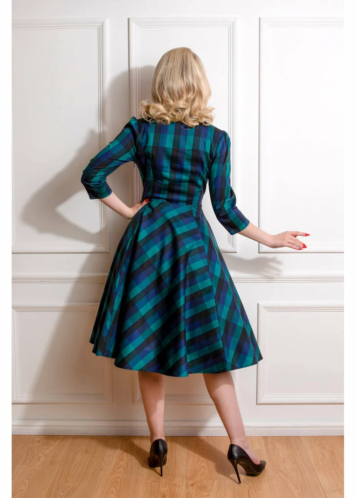 Hearts & Roses Louisa Check 50's Swing Dress Navy - Image 6