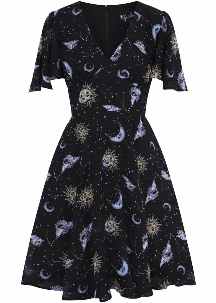 Hell Bunny Solaris Sun & Moon 70's Dress Black