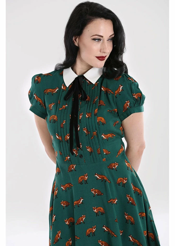 Hell Bunny Vixey Fox 40's Dress Dark Green - Image 3