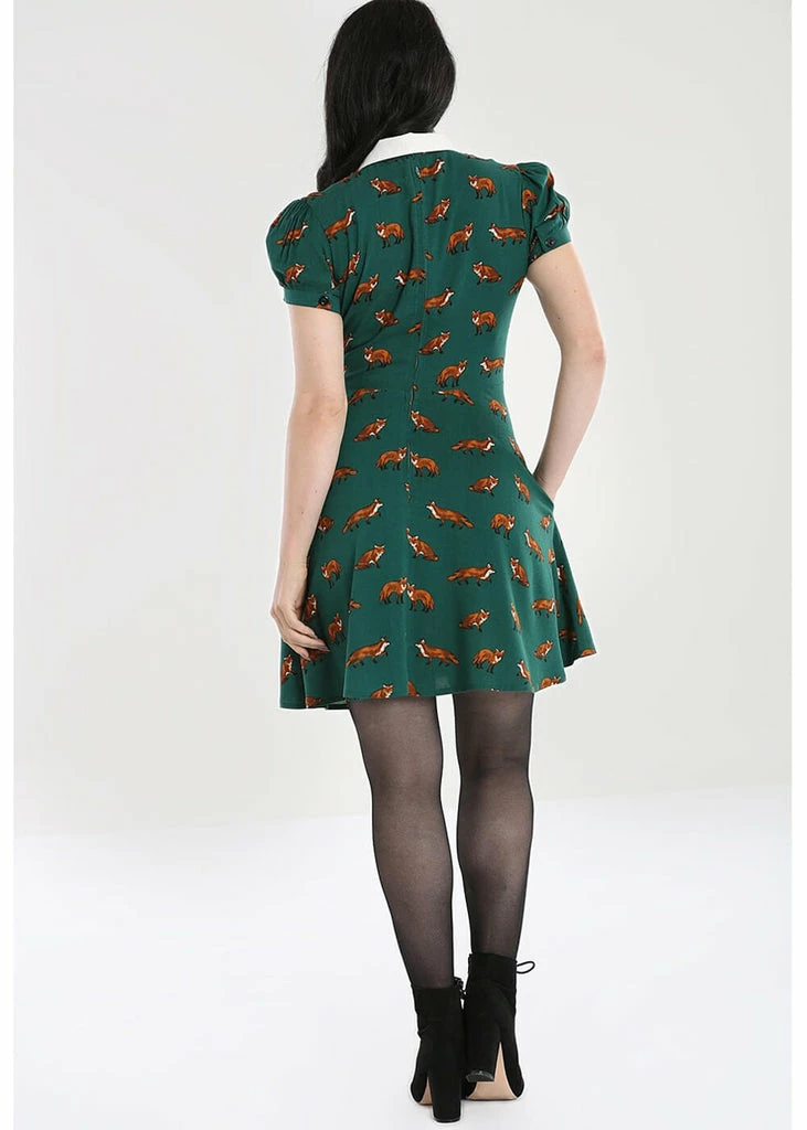 Hell Bunny Vixey Fox 40's Dress Dark Green - Image 5