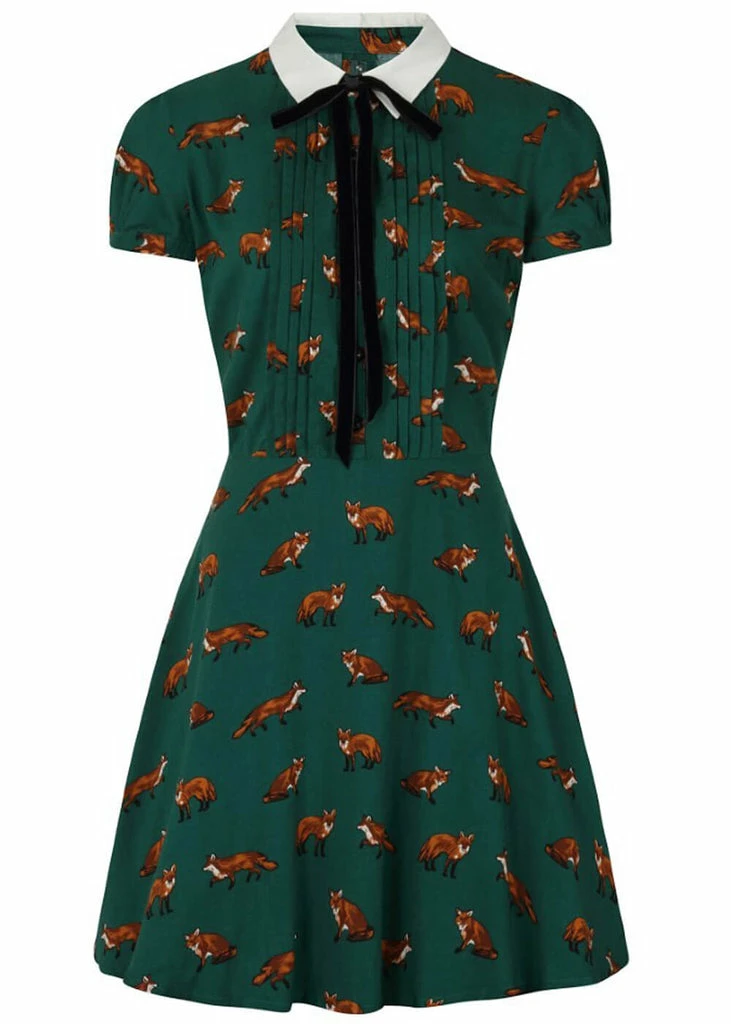 Hell Bunny Vixey Fox 40's Dress Dark Green