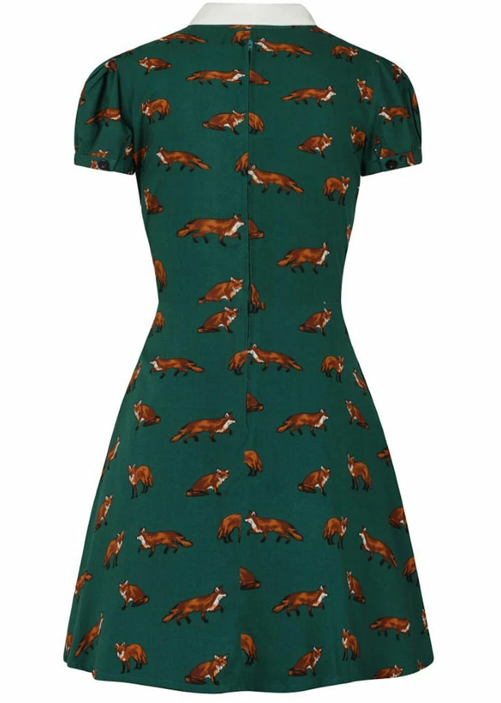 Hell Bunny Vixey Fox 40's Dress Dark Green - Image 6