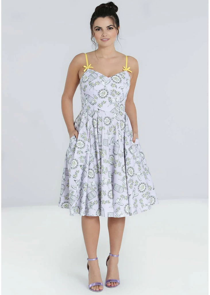 Hell Bunny Birdcage 50's Swing Dress Lavender - Image 6