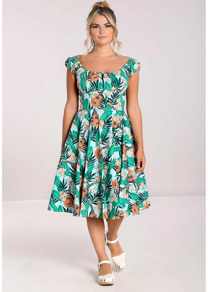 Hell Bunny Ukulele 50's Swing Dress Blue - Image 4