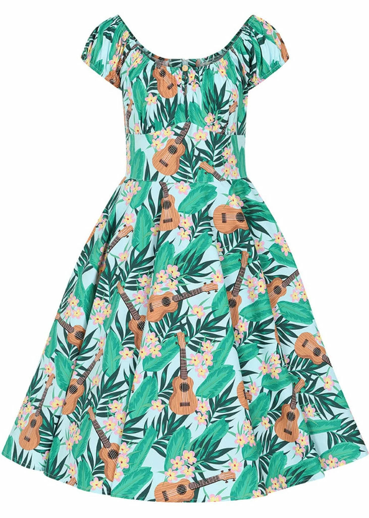 Hell Bunny Ukulele 50's Swing Dress Blue - Image 3