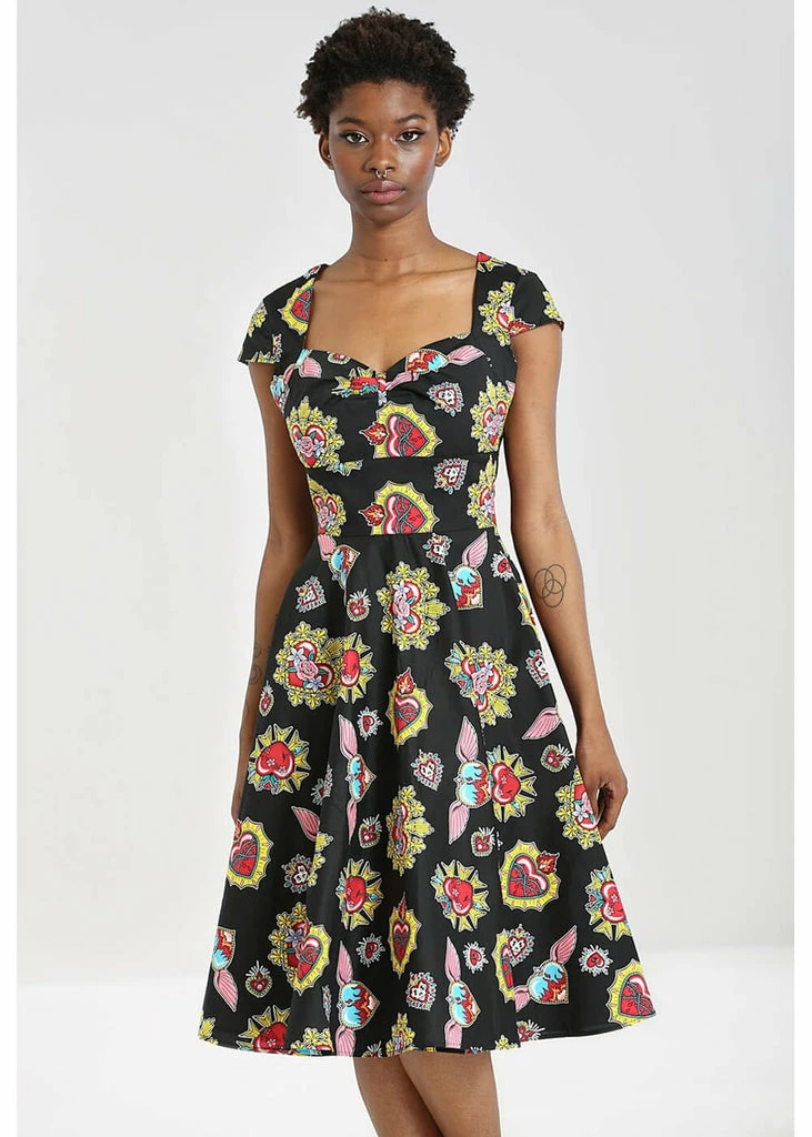 Hell Bunny Amias Sacred Heart 50's Swing Dress Black - Image 3