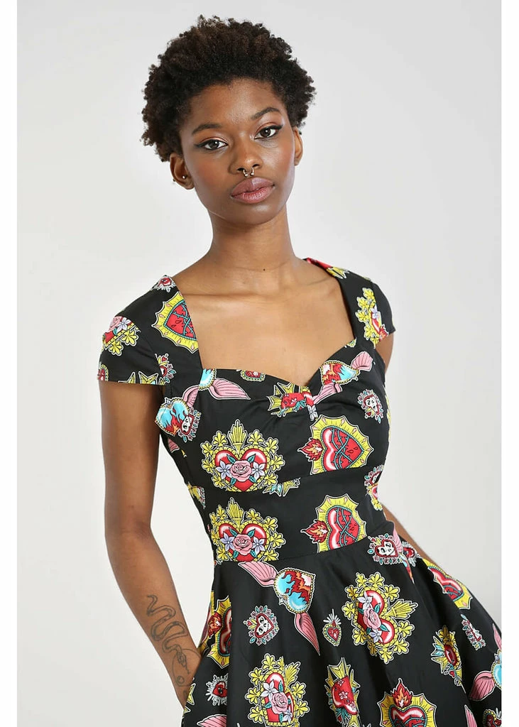Hell Bunny Amias Sacred Heart 50's Swing Dress Black - Image 4