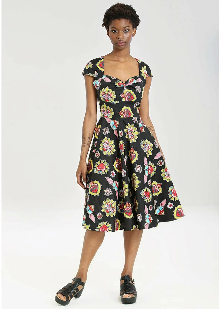 Hell Bunny Amias Sacred Heart 50's Swing Dress Black - Image 5