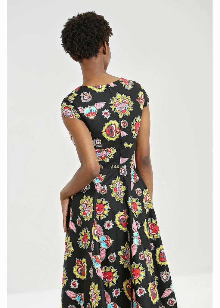 Hell Bunny Amias Sacred Heart 50's Swing Dress Black - Image 6