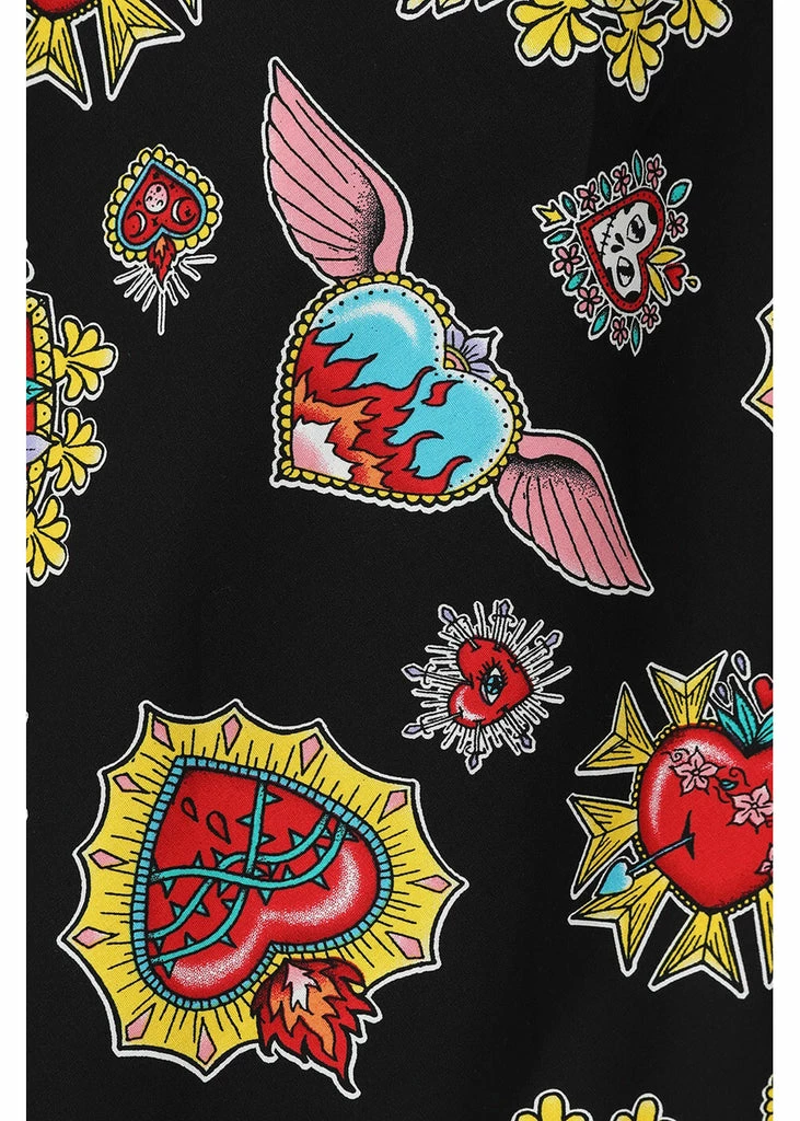 Hell Bunny Amias Sacred Heart 50's Swing Dress Black - Image 2