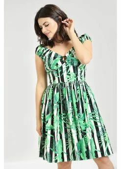 Hell Bunny Solana Leaves 50's Mid Swing Dress Black White