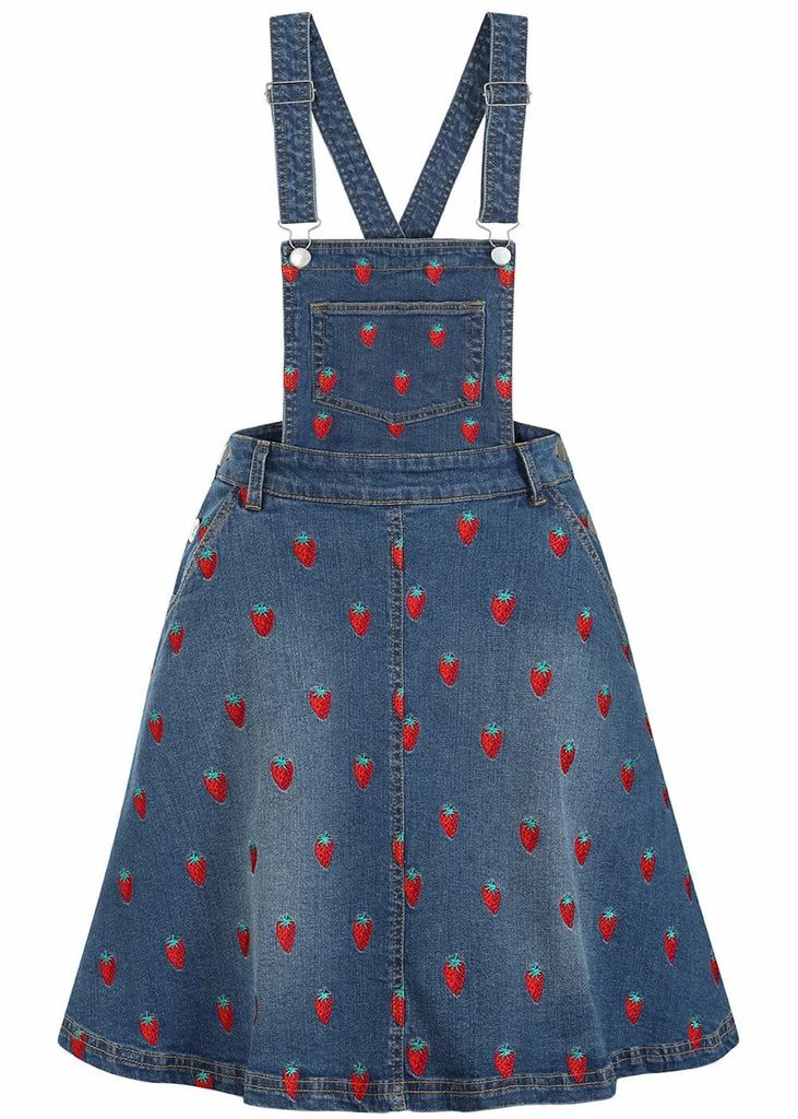 Hell Bunny Strawberry Denim 50's Pinafore Dress Blue - Image 6