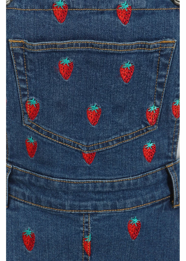 Hell Bunny Strawberry Denim 50's Pinafore Dress Blue - Image 2