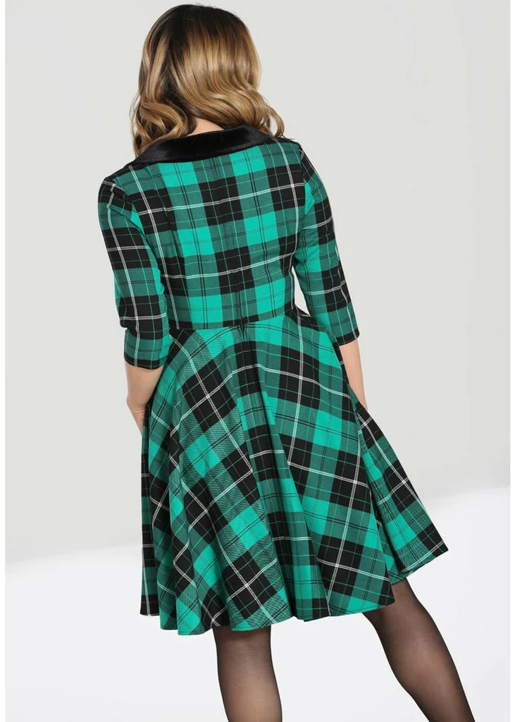 Hell Bunny Beryl Tartan 50's Swing Mid Dress Green - Image 4