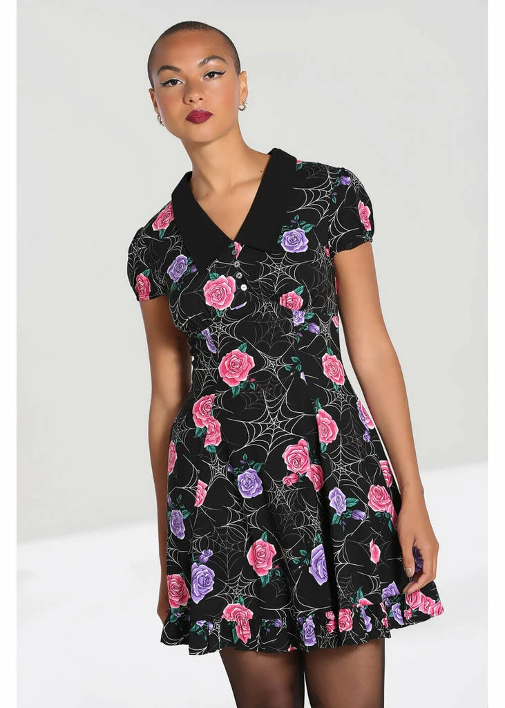 Hell Bunny Eloise Spiderweb 60's Mini Dress Black - Image 5