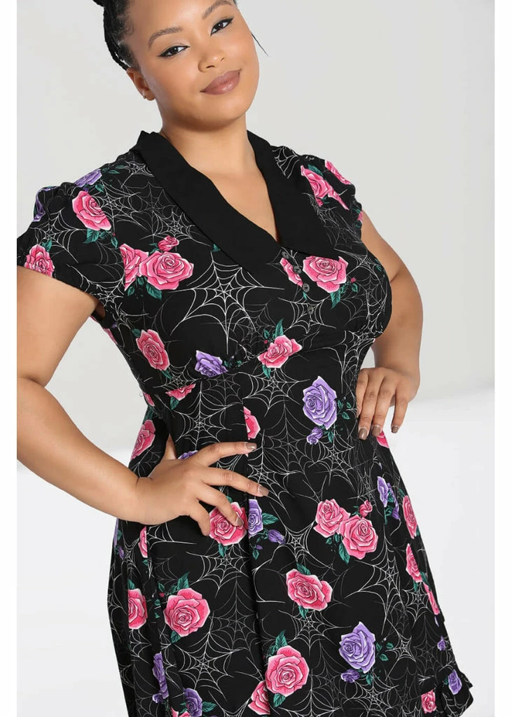 Hell Bunny Eloise Spiderweb 60's Mini Dress Black - Image 3