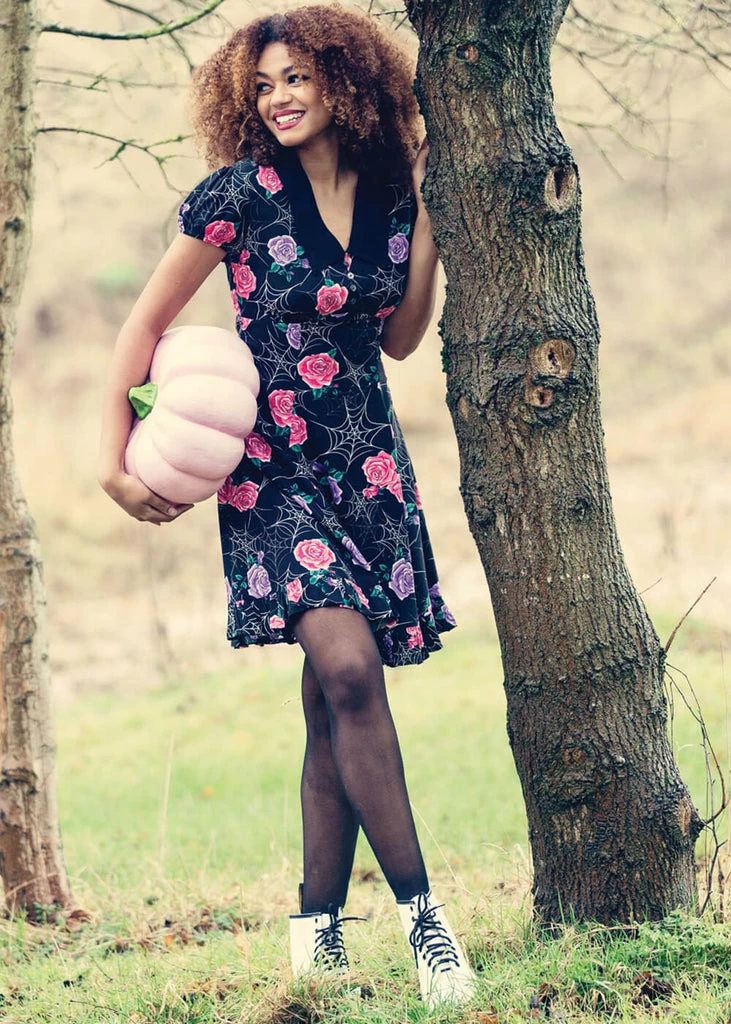 Hell Bunny Eloise Spiderweb 60's Mini Dress Black