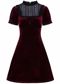 Hell Bunny Caroline Velvet 40's Dress Wine