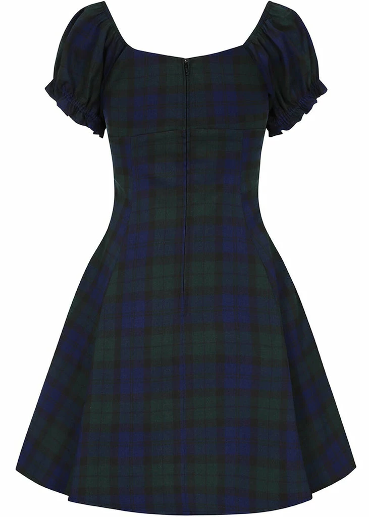 Hell Bunny Nora Dublin Tartan 60's Mini Dress Green - Image 5