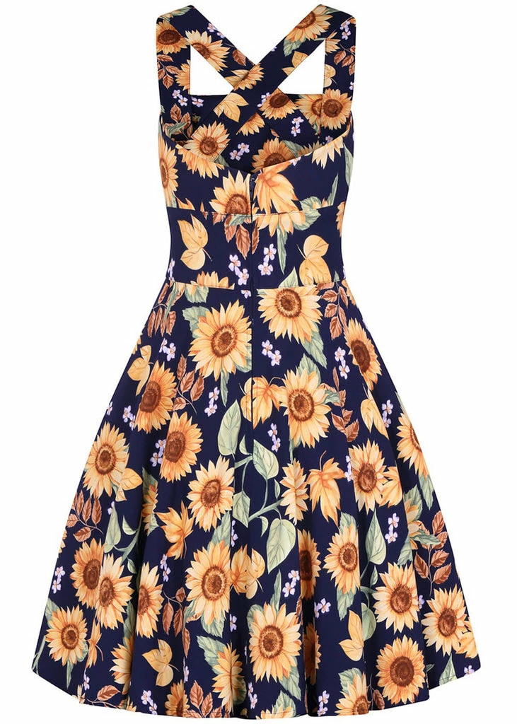 Hell Bunny Sunflower 40's Pinafore Swing Dress Blue - Image 3
