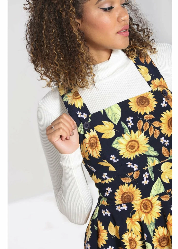 Hell Bunny Sunflower 40's Pinafore Swing Dress Blue - Image 5