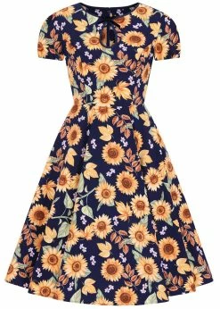 Hell Bunny Sunflower 40's Swing Dress Blue