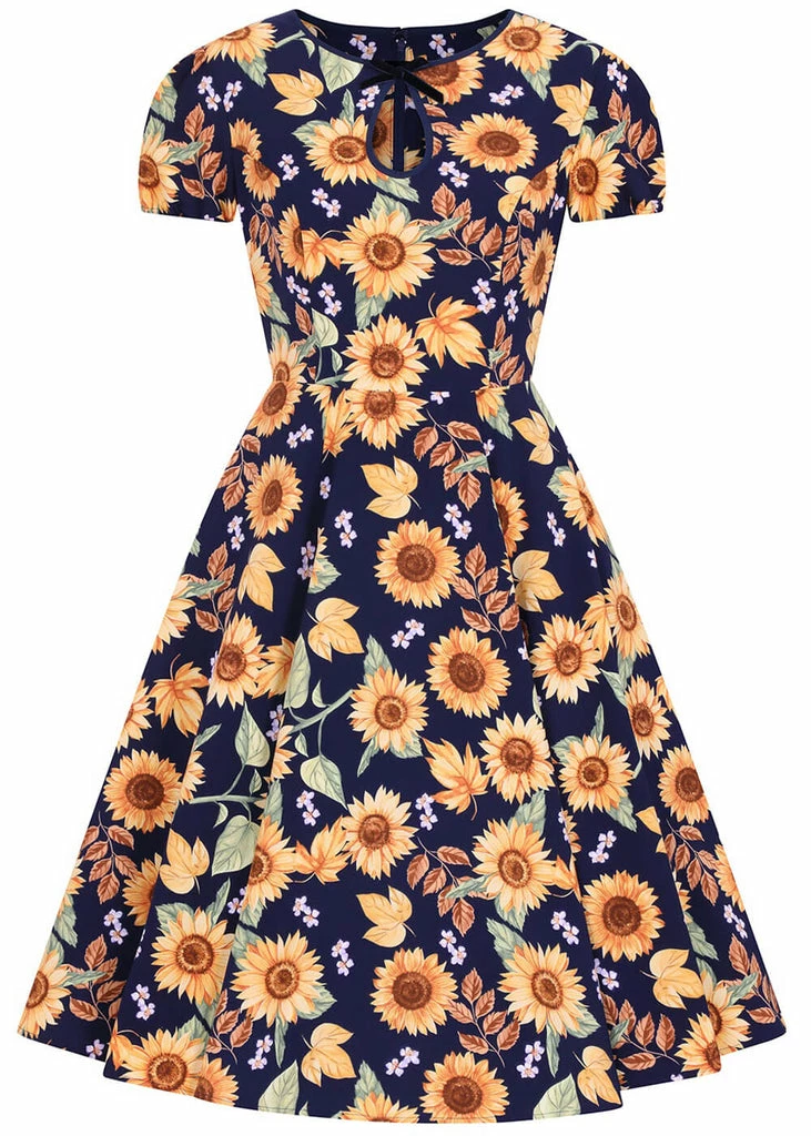 Hell Bunny Sunflower 40's Swing Dress Blue