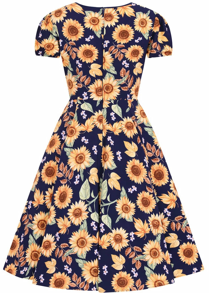 Hell Bunny Sunflower 40's Swing Dress Blue - Image 5