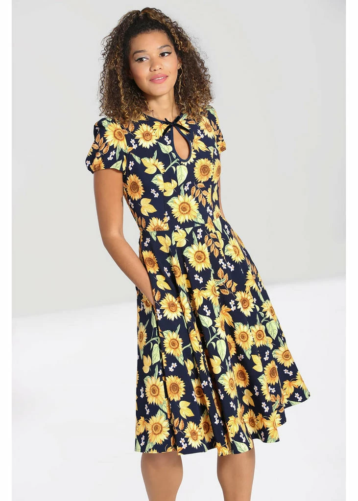 Hell Bunny Sunflower 40's Swing Dress Blue - Image 2