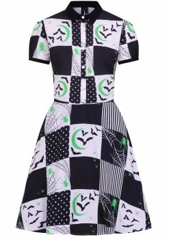Hell Bunny Annie Bats 60's Mini Dress Black White