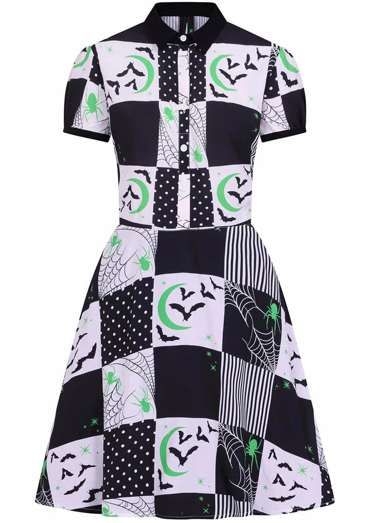 Hell Bunny Annie Bats 60's Mini Dress Black White