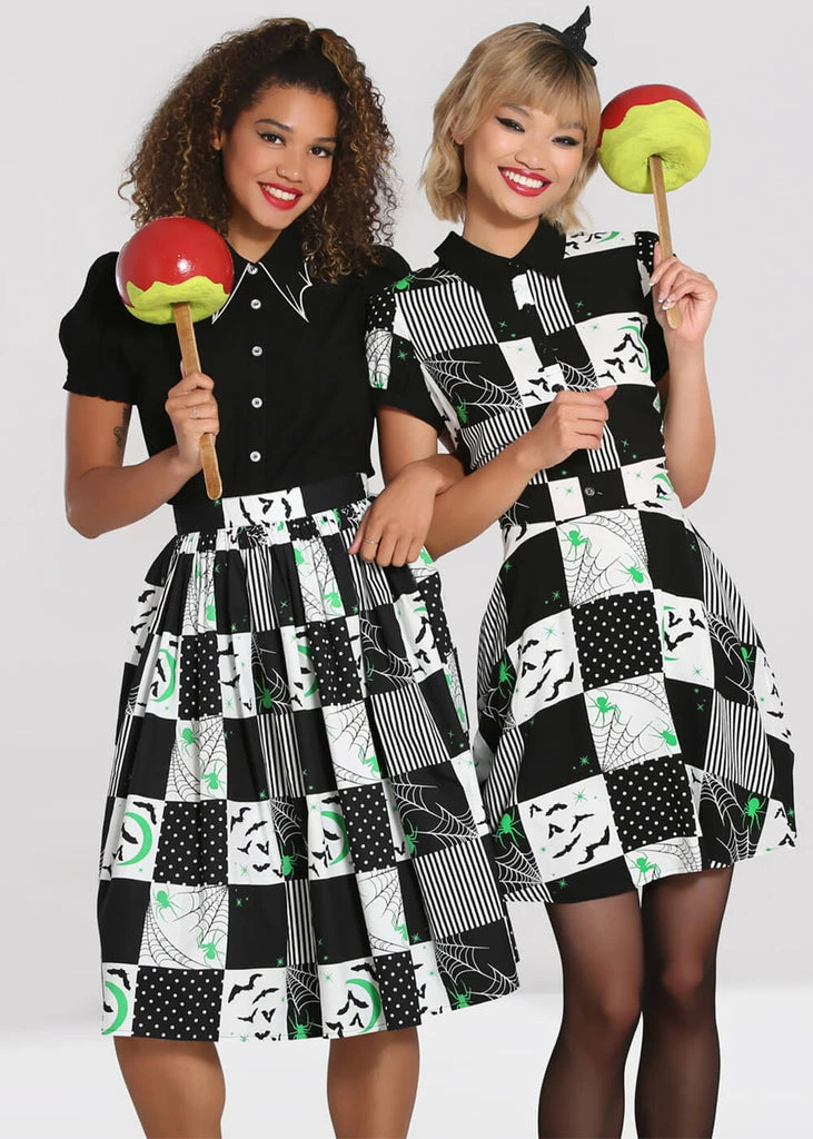 Hell Bunny Annie Bats 60's Mini Dress Black White - Image 2