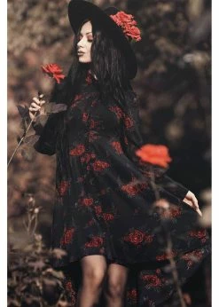 Killstar Pandora Rose Shirt 70's Dress Black