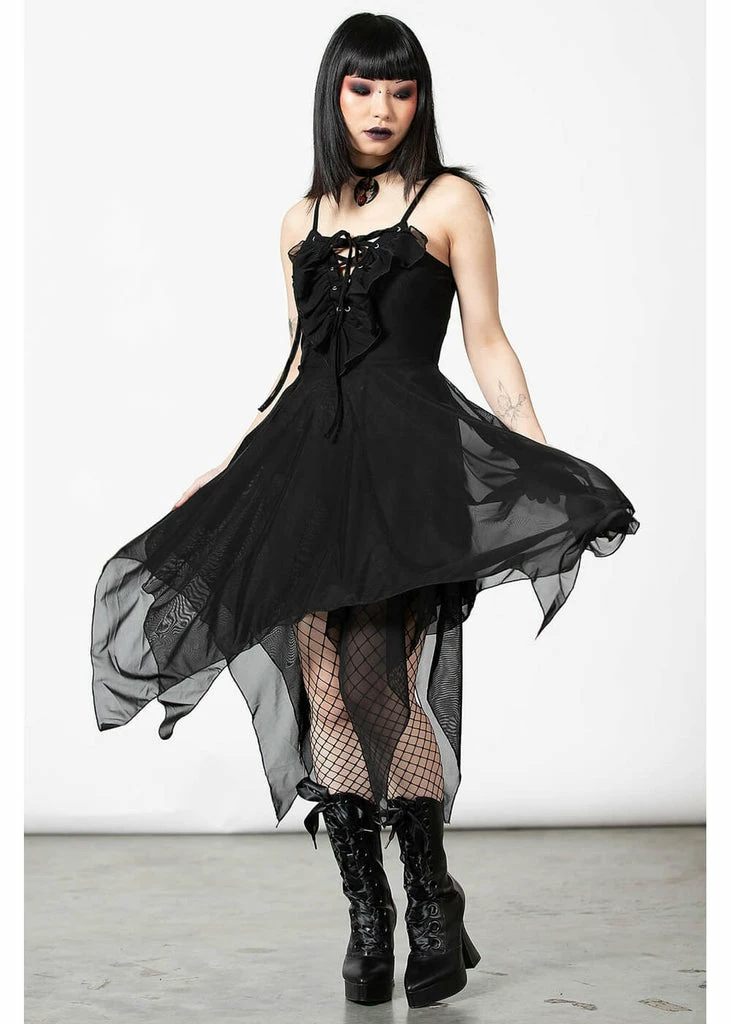 Killstar Anshee Mesh Lace-Up Dress Black - Image 3