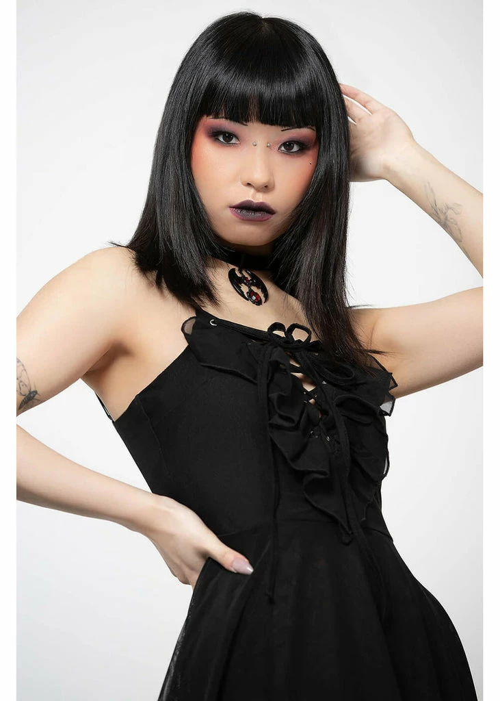Killstar Anshee Mesh Lace-Up Dress Black - Image 4
