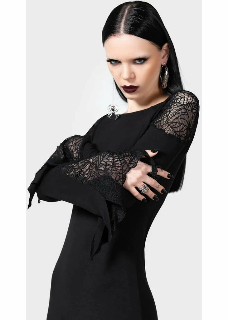 Killstar Spiderella Spiderweb Maxi Dress Black - Image 3