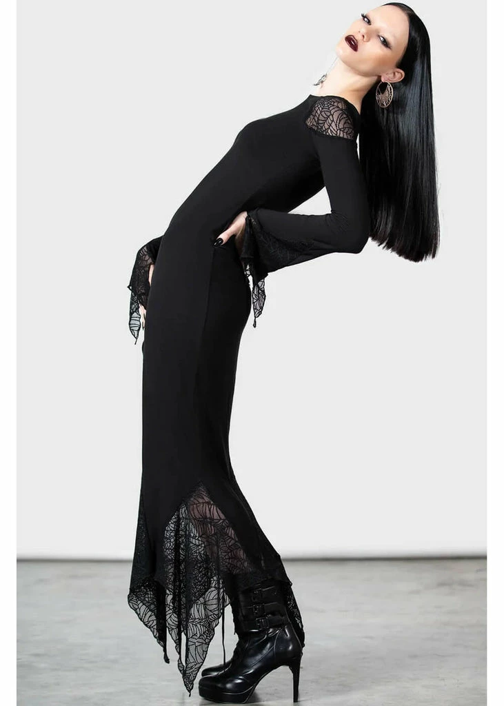 Killstar Spiderella Spiderweb Maxi Dress Black