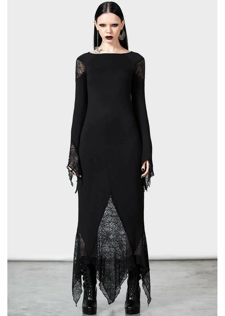 Killstar Spiderella Spiderweb Maxi Dress Black - Image 4