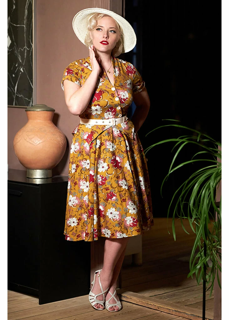 Miss Candyfloss Fran Floral 50's Swing Dress Honey - Image 3