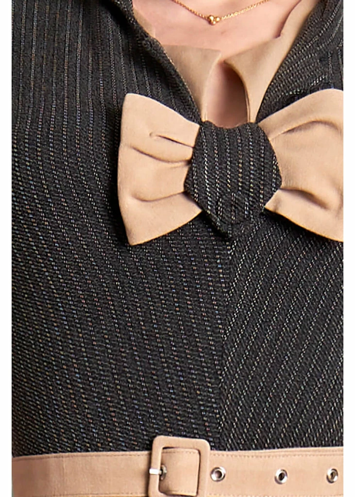 Miss Candyfloss Adelia Sadie Stripe 40's Swing Dress Beige - Image 2