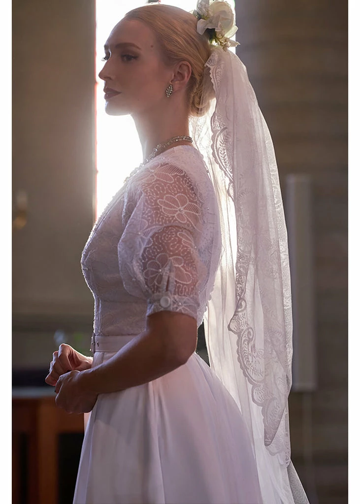 Miss Candyfloss Sabella May Lace 40's Maxi Dress Quartz White - Image 4