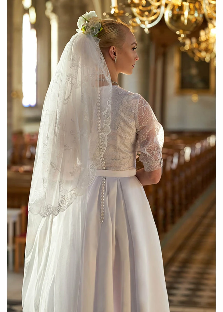 Miss Candyfloss Sabella May Lace 40's Maxi Dress Quartz White - Image 5