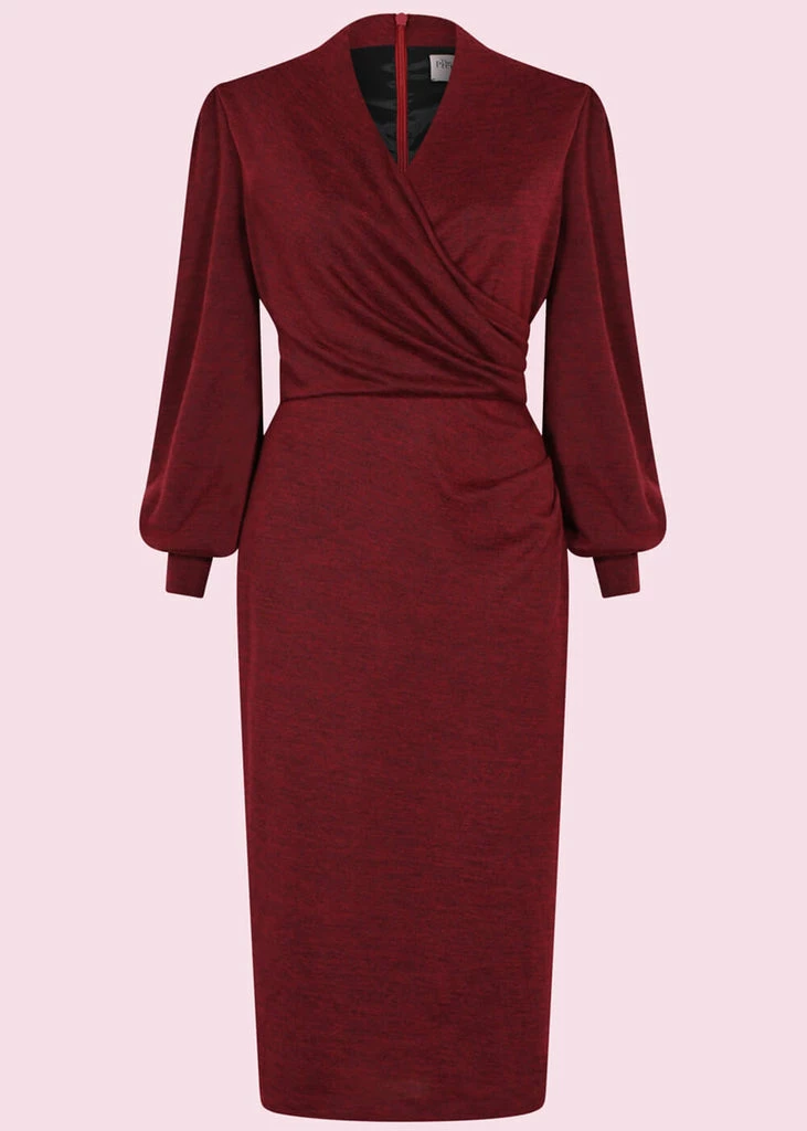 Pretty Dress Company Jenson 50's Pencil Dress Bordeaux - Image 2