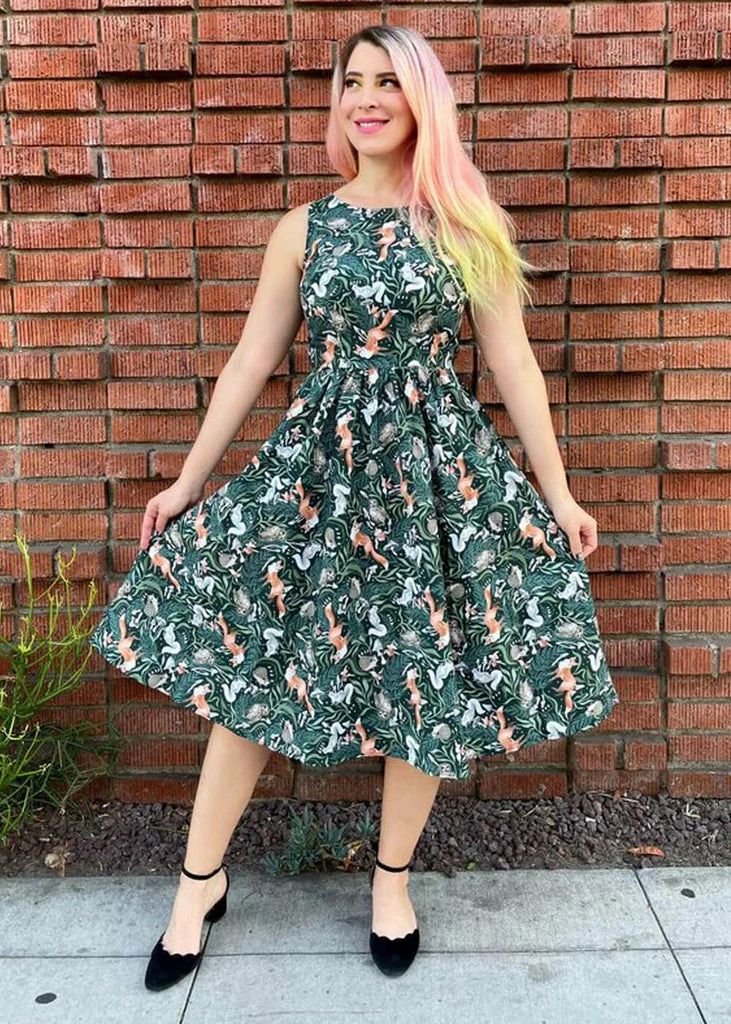Retrolicious Forest Animals Midi 50's Swing Dress Multi